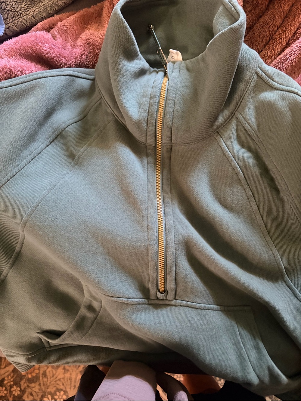 lululemon athletica Sage Green Half-Zip Hoodie with Gold Logo